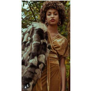 KRISTINIT Violane Gold Crushed Velvet Wrap Maxi Dress Size Medium